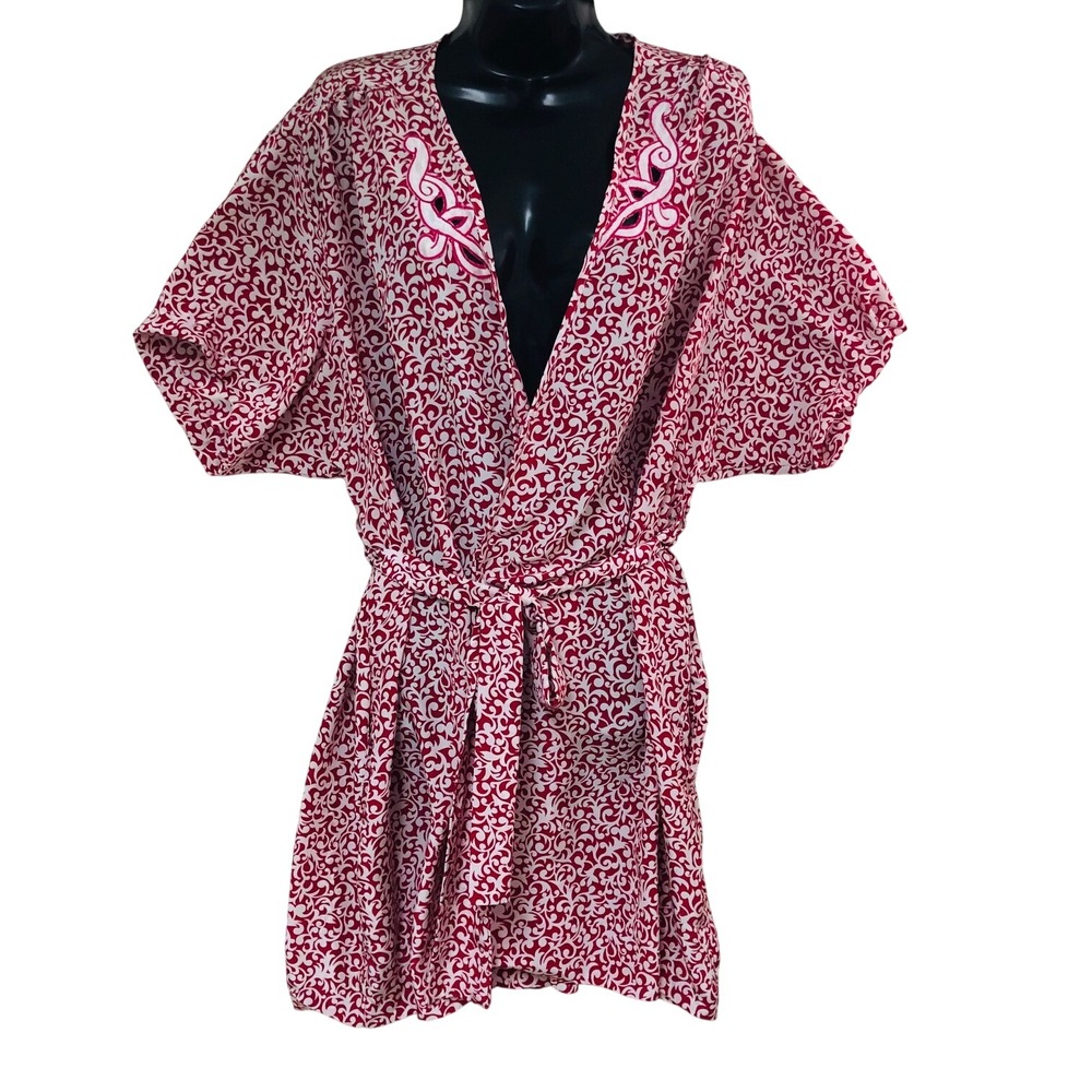 Vintage Natori Scroll Pattern Wrap Robe Bergdorf Goodman On Plaza Satiny L XL